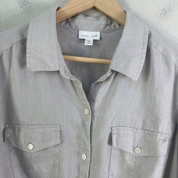 J Jill Womens Plus 1X Love Linen Button Up Shirt Gray Long Sleeve Top - Picture 8 of 9